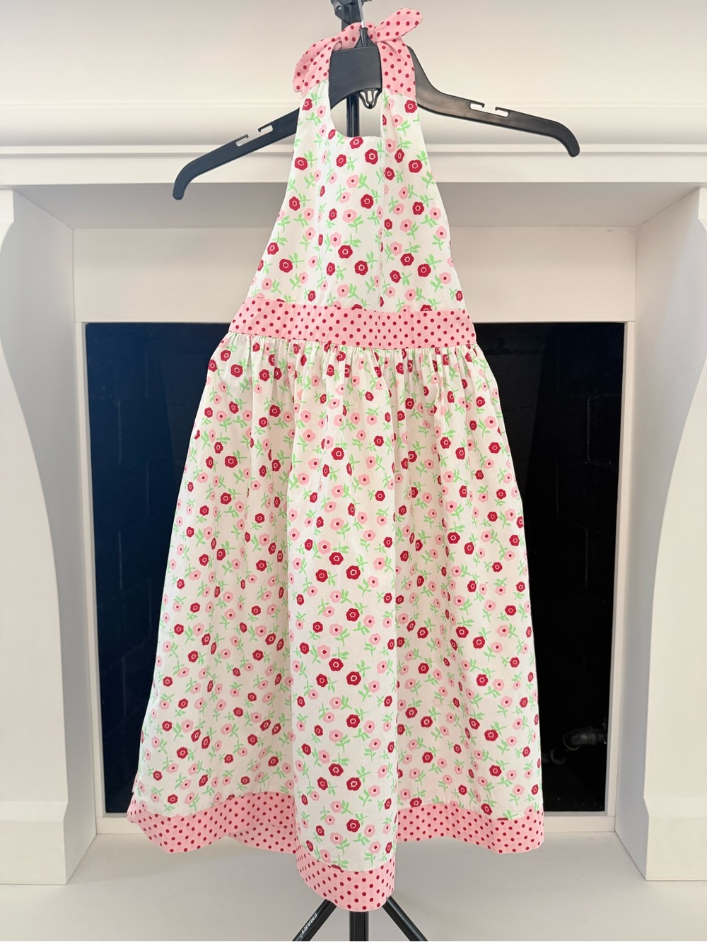 Girls Pink Floral Halter Apron Dress- Girls 7